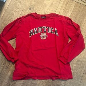NAUTICA vintage red long sleeve logo tee, size medium